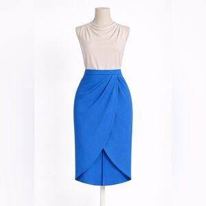 ZARA Blue Wrap Midi Skirt High Waist Draped Asymmetrical